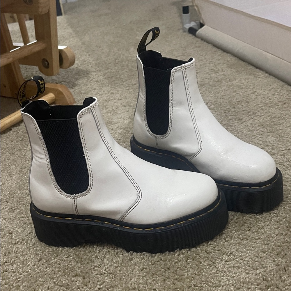 White Dr Martens Chelsea Platform Boots